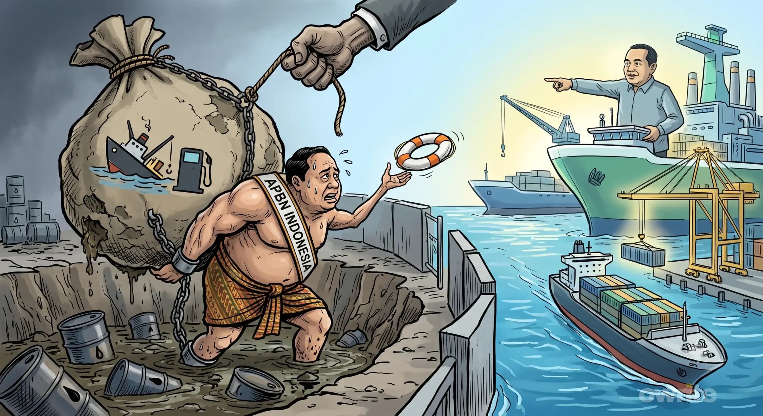 Ilustrasi jerat APBN dan potensi ekonomi maritim. Ilustrasi jerat APBN dan potensi ekonomi maritim.