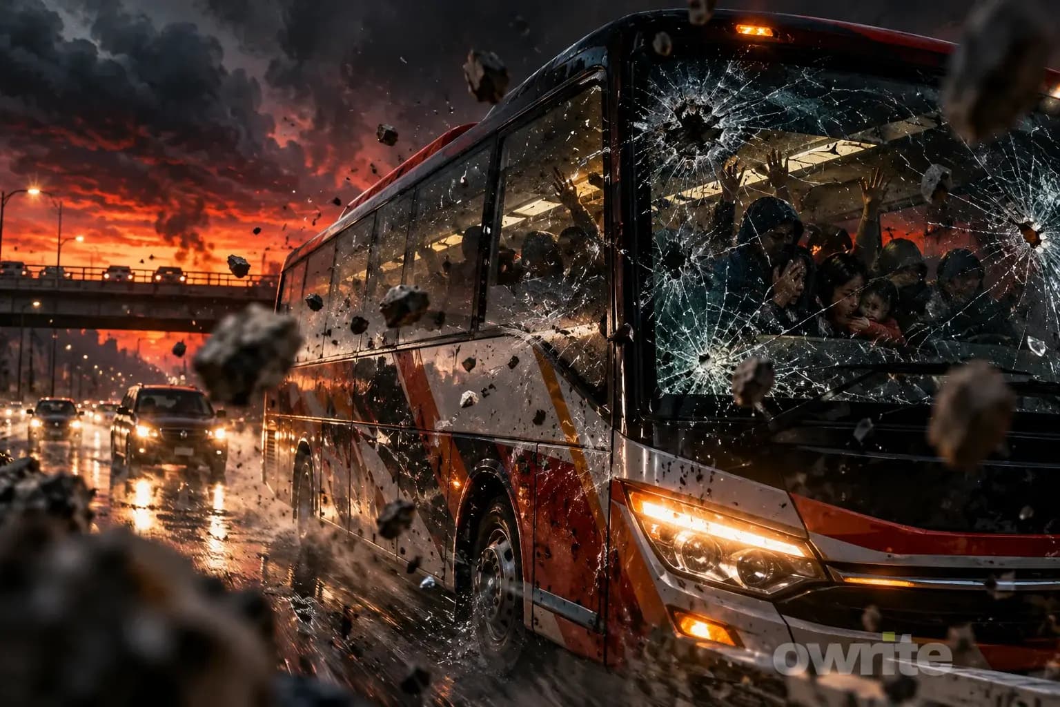 Ilustrasi penyerangan bus rombongan Jakmania, 12 Oktober 2026. Ilustrasi penyerangan bus rombongan Jakmania, 12 Oktober 2026.