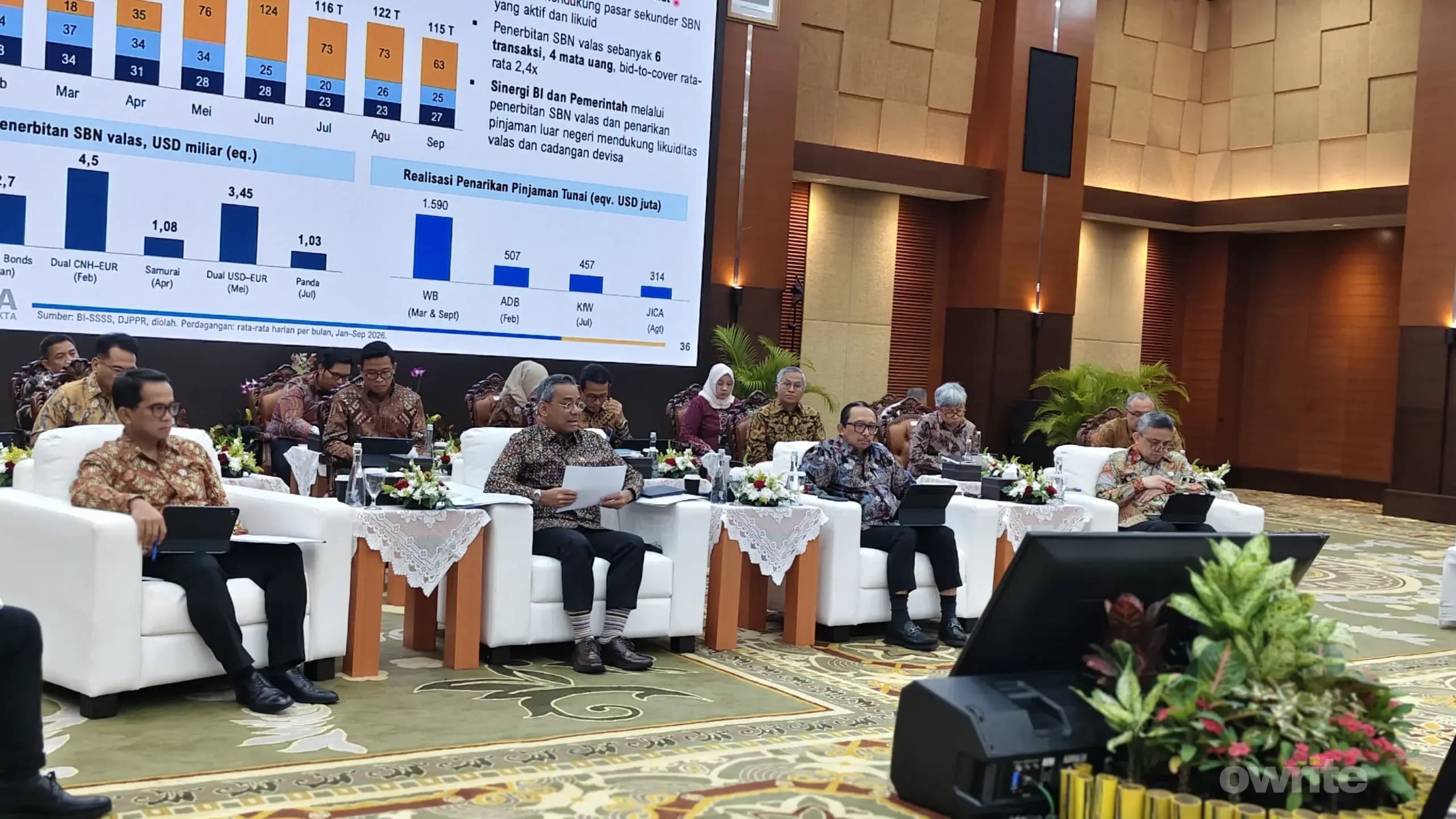 Menteri Keuangan Suahasil Nazara bersama ketiga Wamenkeu dalam konferensi pers APBN KiTA (sumber: Owrite/Anisa Aulia) Menteri Keuangan Suahasil Nazara bersama ketiga Wamenkeu dalam konferensi pers APBN KiTA (sumber: Owrite/Anisa Aulia)